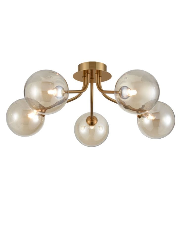 Franklite Lighting Cosmic 5 light fitting in antique gold with amber glass House of Isabella UK