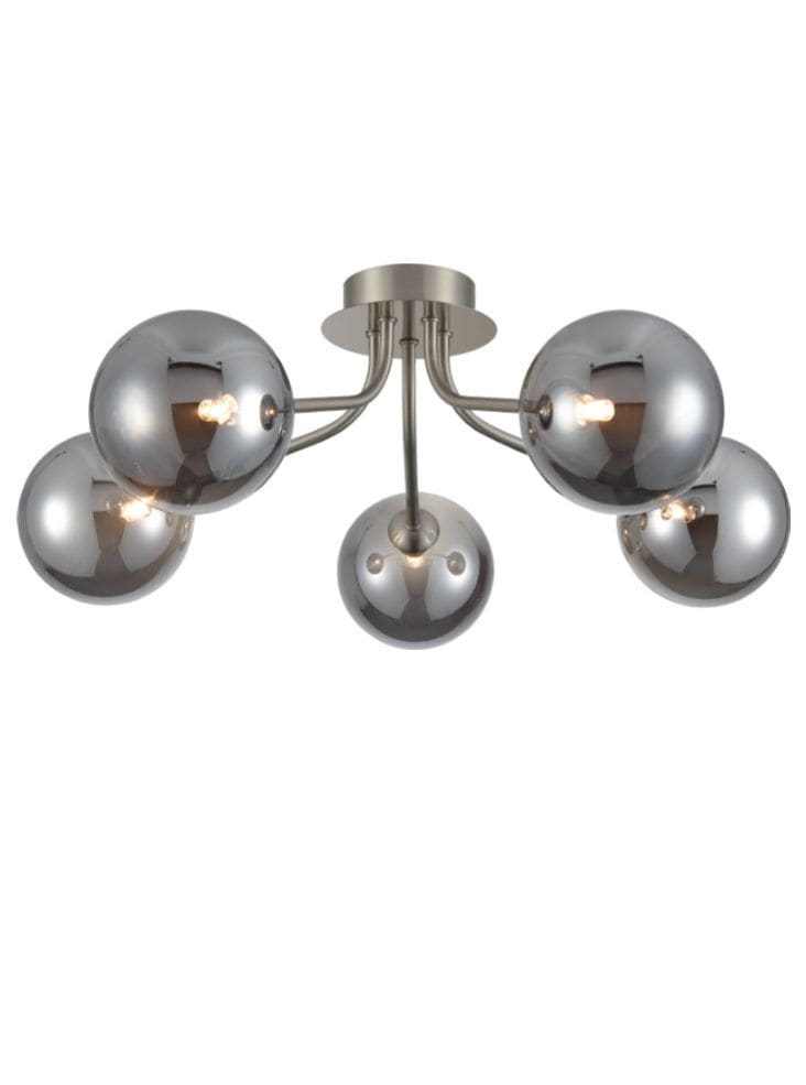 Franklite Lighting Cosmic 5 light fitting in satin nickel with smoked glass House of Isabella UK