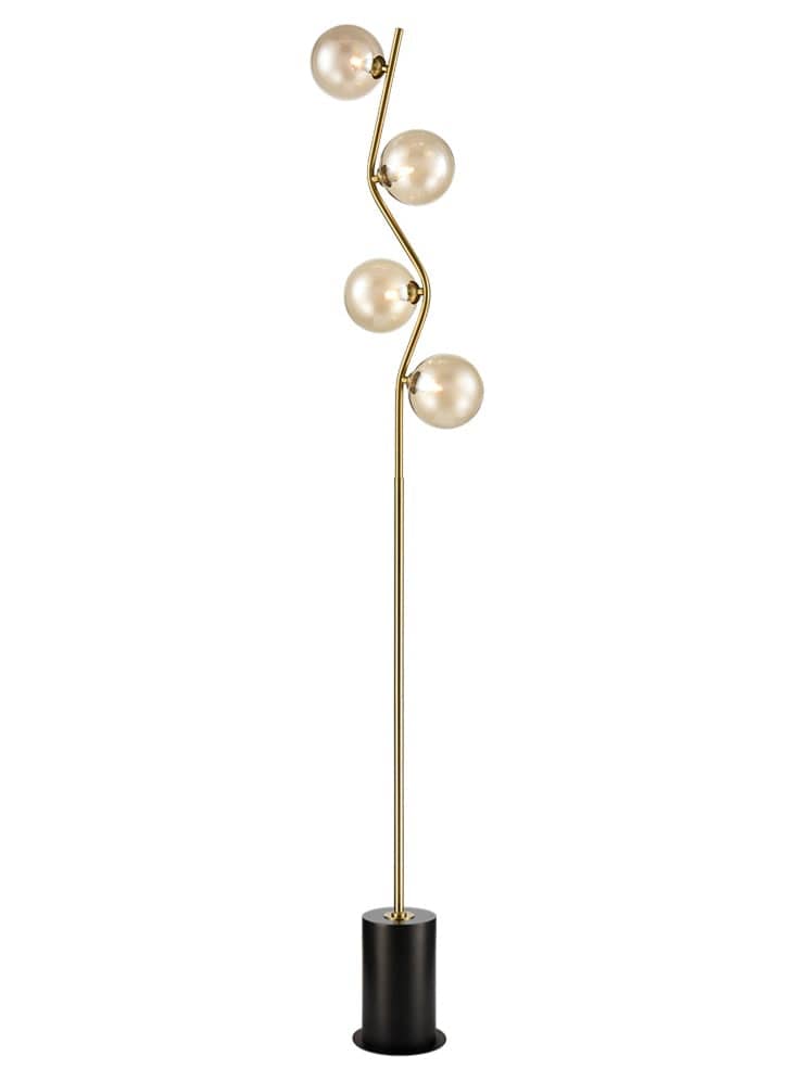 Franklite Lighting Cosmic Floor Lamp antique gold with amber glass House of Isabella UK