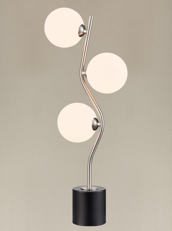 Franklite Lighting Cosmic Table lamp satin nickel with opal glass House of Isabella UK