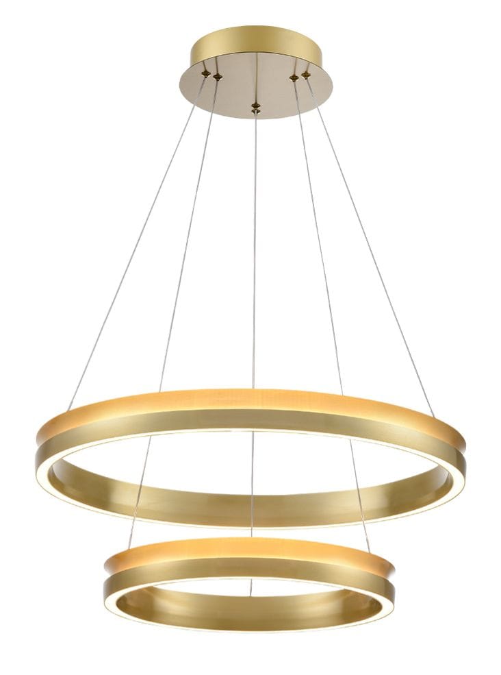Franklite Lighting Eternity Double Tiered Satin Brass LED Pendant House of Isabella UK