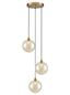 Franklite Lighting Galaxy 3 Light Spreader in aged brass with amber glass House of Isabella UK