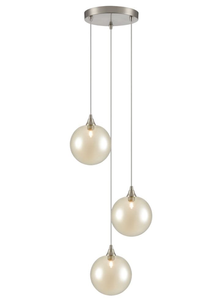 Franklite Lighting Galaxy 3 Light Spreader in satin nickel with amber glass House of Isabella UK
