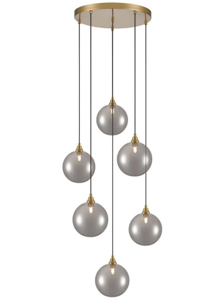 Franklite Lighting Galaxy 6 Light Spreader in aged brass with smoked glass House of Isabella UK