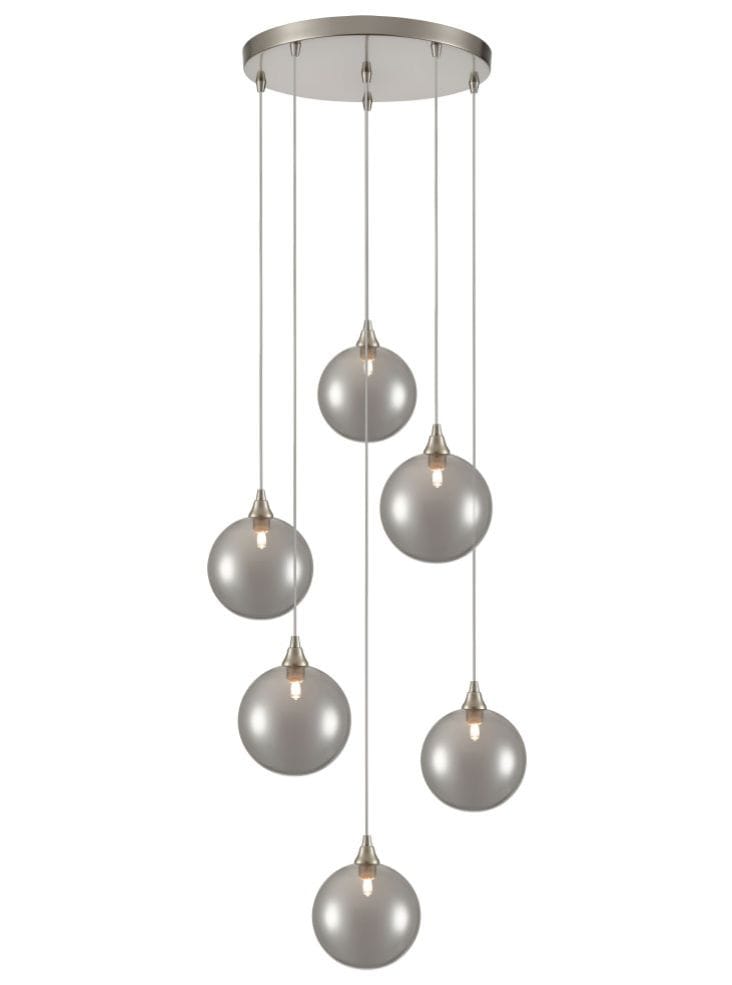 Franklite Lighting Galaxy 6 Light Spreader in satin nickel with smoked glass House of Isabella UK
