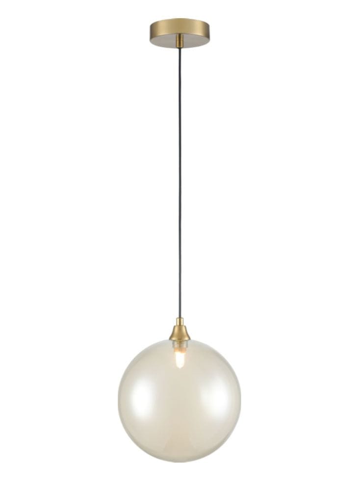 Franklite Lighting Galaxy single pendant in aged brass with amber glass House of Isabella UK