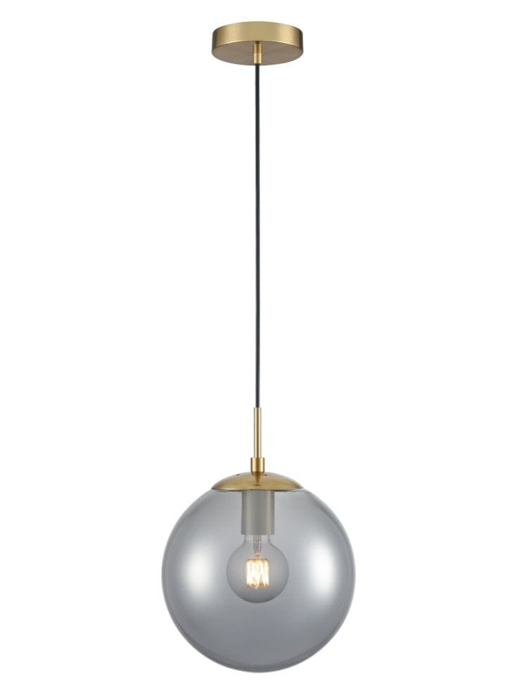 Franklite Lighting Galaxy single pendant in aged brass with smoked glass House of Isabella UK