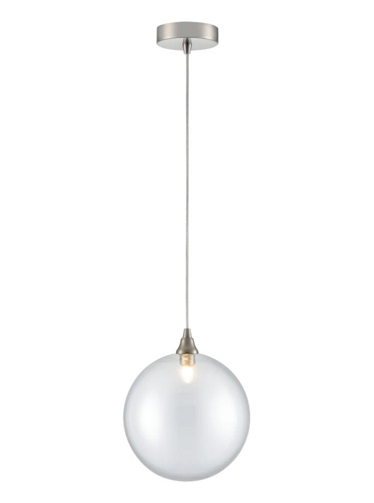 Franklite Lighting Galaxy single pendant in satin nickel with clear glass House of Isabella UK