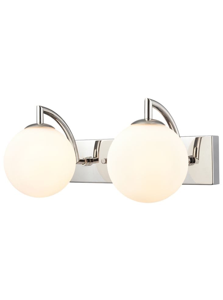 Franklite Lighting Globe 2lt Wall Light polished nickel with matt opal glass House of Isabella UK