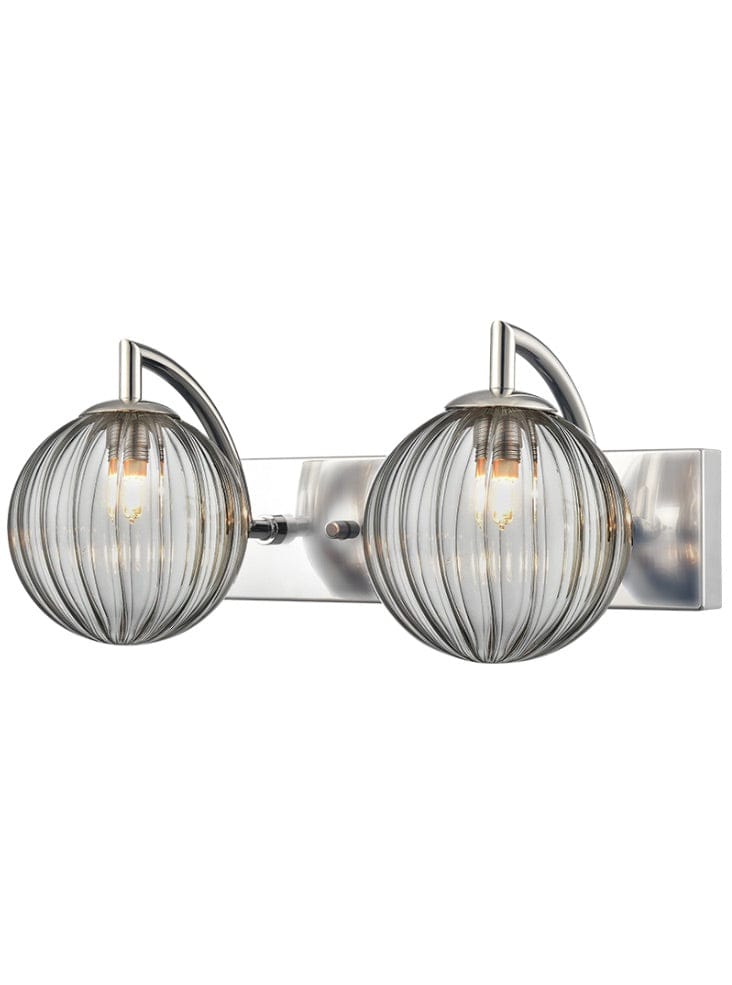 Franklite Lighting Globe 2lt Wall Light polished nickel with Smoked Ribbed Glass House of Isabella UK