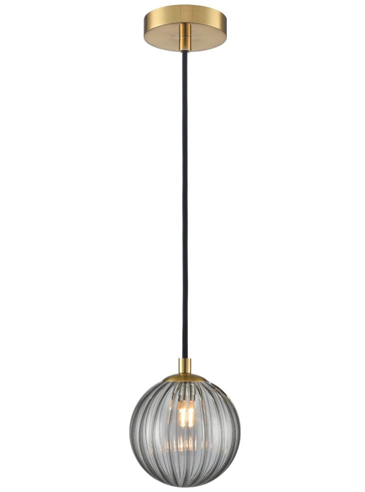 Franklite Lighting Globe Pendant Aged Brass With Smoked Ribbed Glass House of Isabella UK