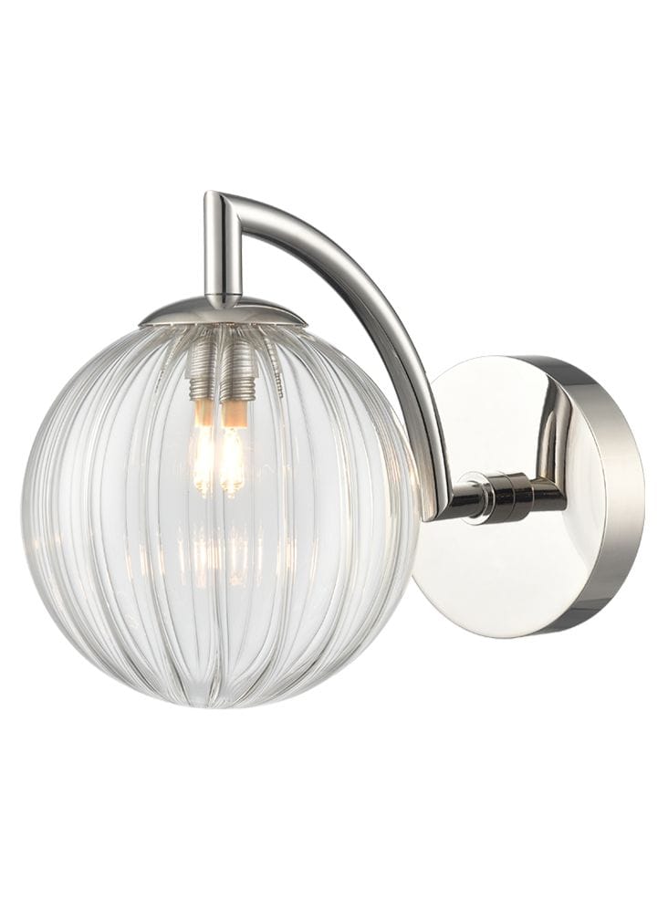Franklite Lighting Globe Wall Light polished nickel with clear ribbed glass House of Isabella UK