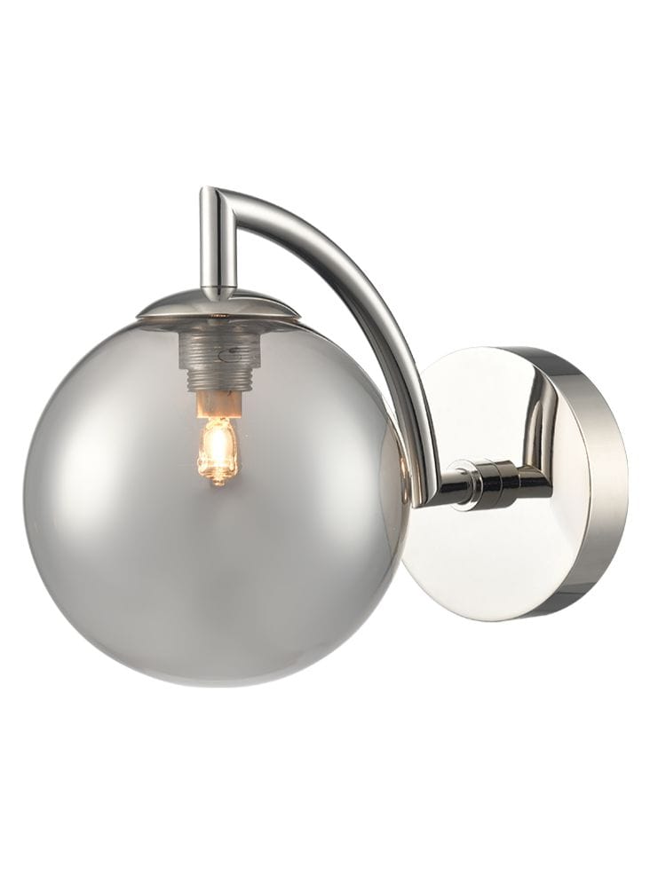Franklite Lighting Globe Wall Light polished nickel with smoked glass House of Isabella UK