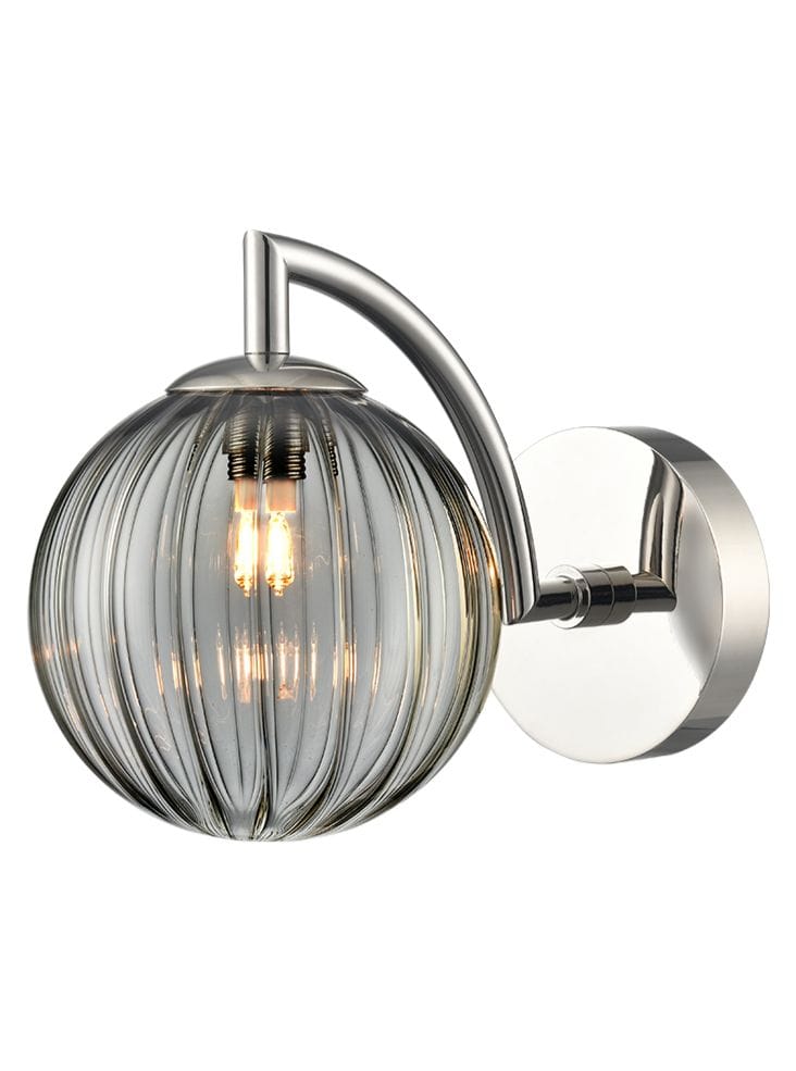 Franklite Lighting Globe Wall light polished nickel with smoked ribbed glass House of Isabella UK
