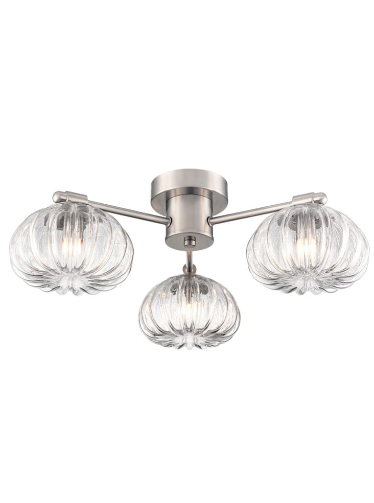 Franklite Lighting Harvest 3lt Flush Fitting satin nickel House of Isabella UK