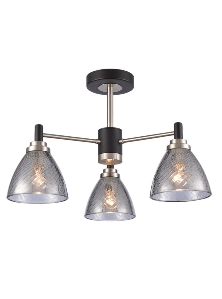 Franklite Lighting Metro 3lt semi flush fitting matt black and satin nickel House of Isabella UK