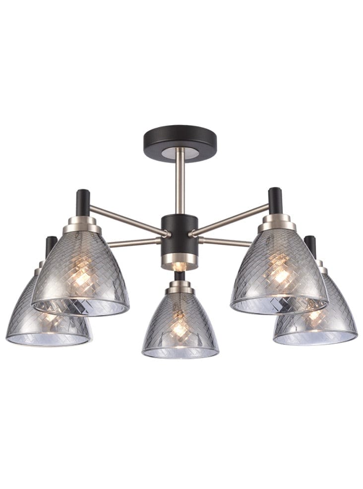 Franklite Lighting Metro 5lt semi flush fitting matt black and satin nickel House of Isabella UK