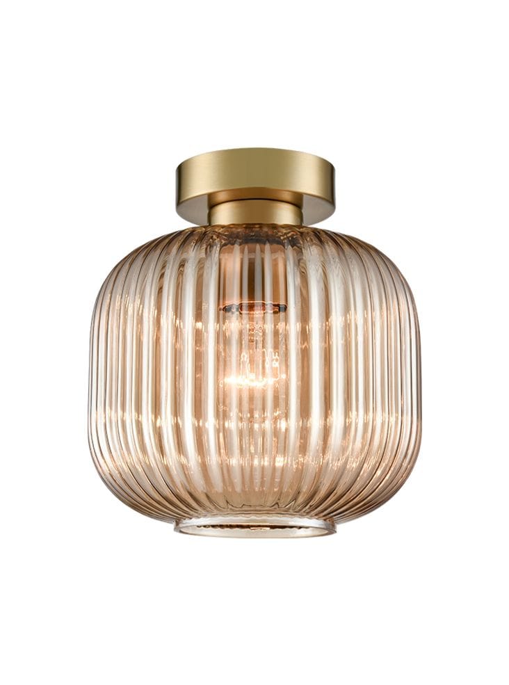 Franklite Lighting Mezcla Flush Fitting aged brass with amber glass House of Isabella UK