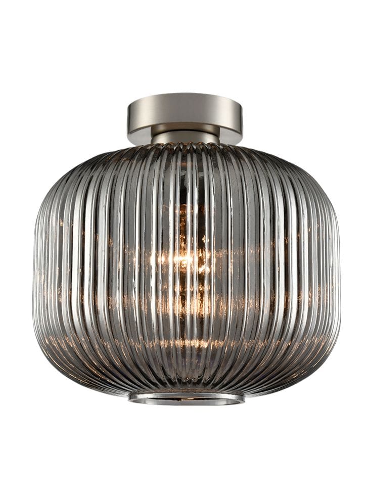 Franklite Lighting Mezcla Flush Fitting satin nickel with smoked glass House of Isabella UK