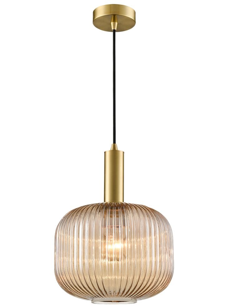 Franklite Lighting Mezcla Pendant aged brass with amber glass House of Isabella UK