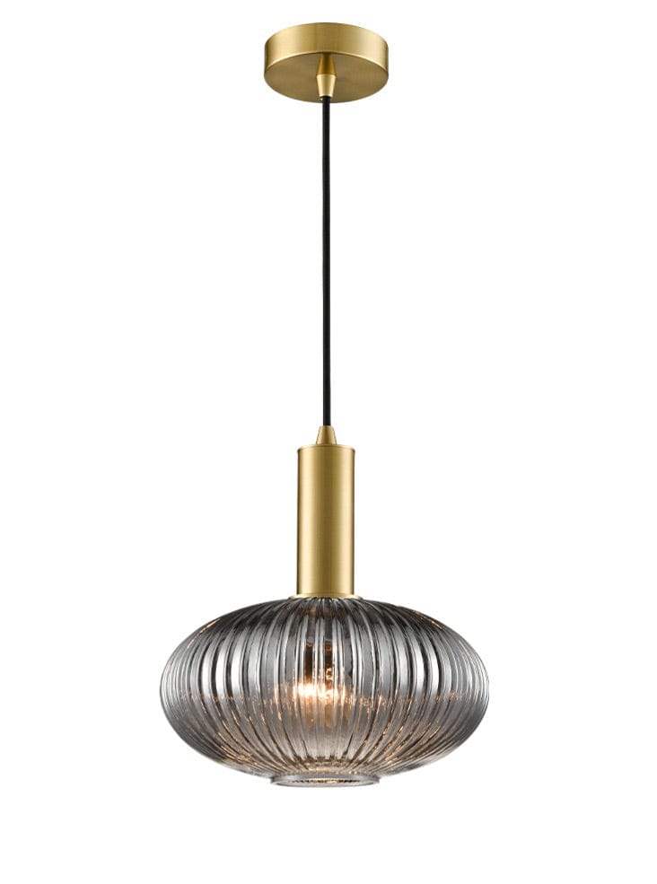 Franklite Lighting Mezcla Pendant aged brass with smoked glass - Brass House of Isabella UK