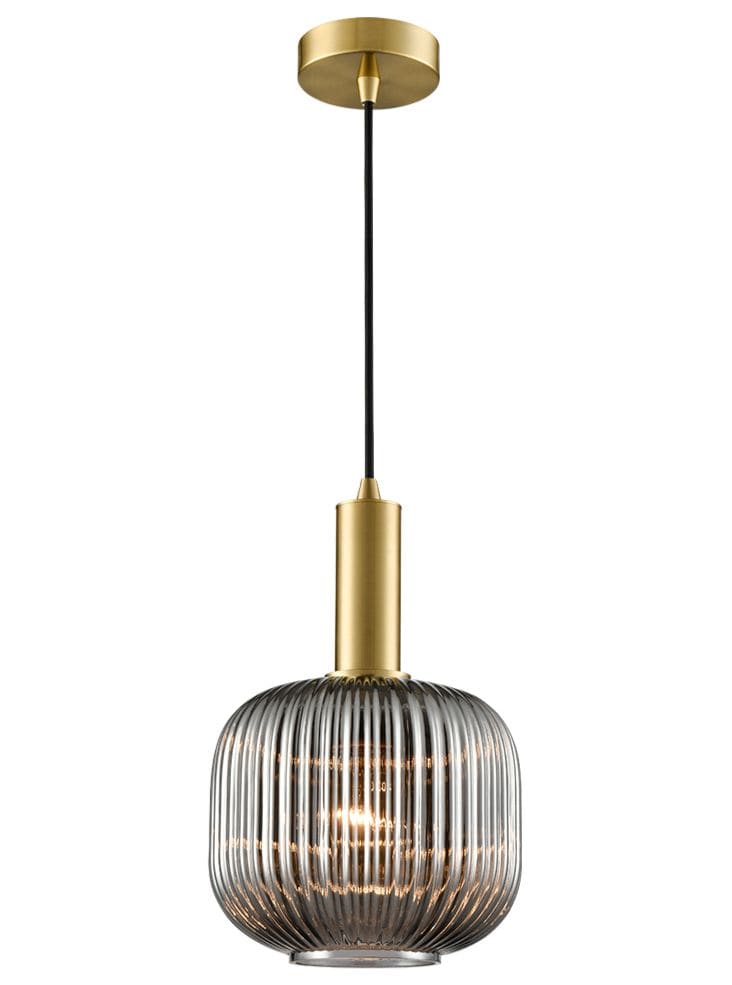 Franklite Lighting Mezcla Pendant aged brass with smoked glass - Brass House of Isabella UK