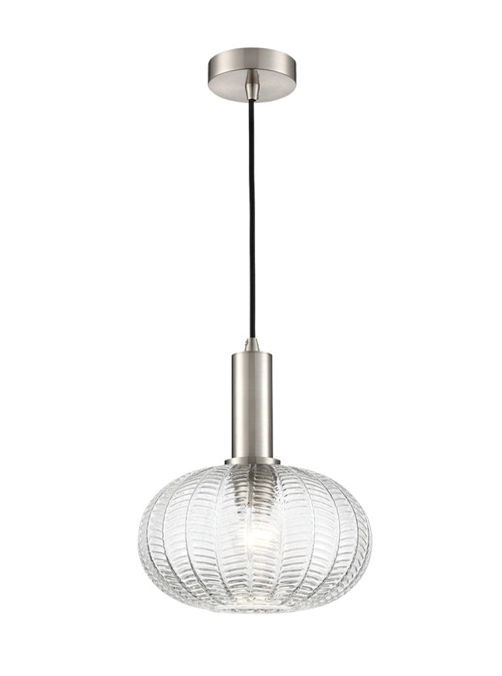 Franklite Lighting Mezcla pendant in satin nickel with chevron glass House of Isabella UK