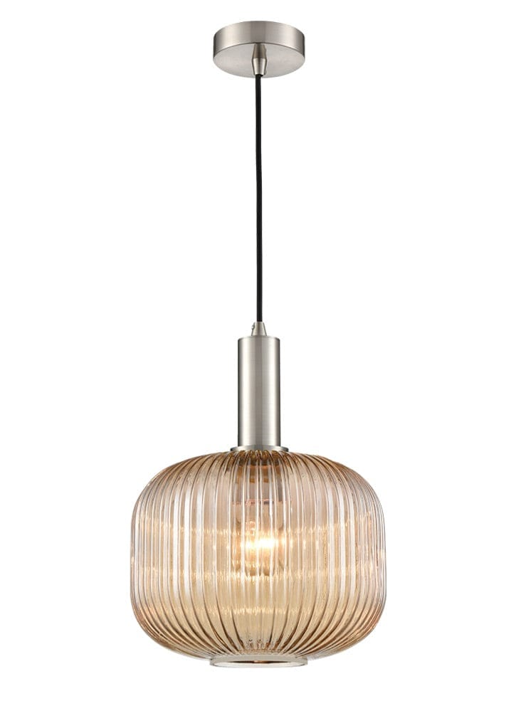 Franklite Lighting Mezcla Pendant satin nickel with amber glass - Satin Nickel House of Isabella UK