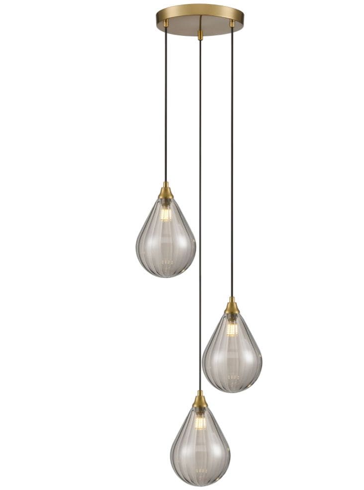 Franklite Lighting Perry 3 light Spreader in aged brass with smoked glass House of Isabella UK