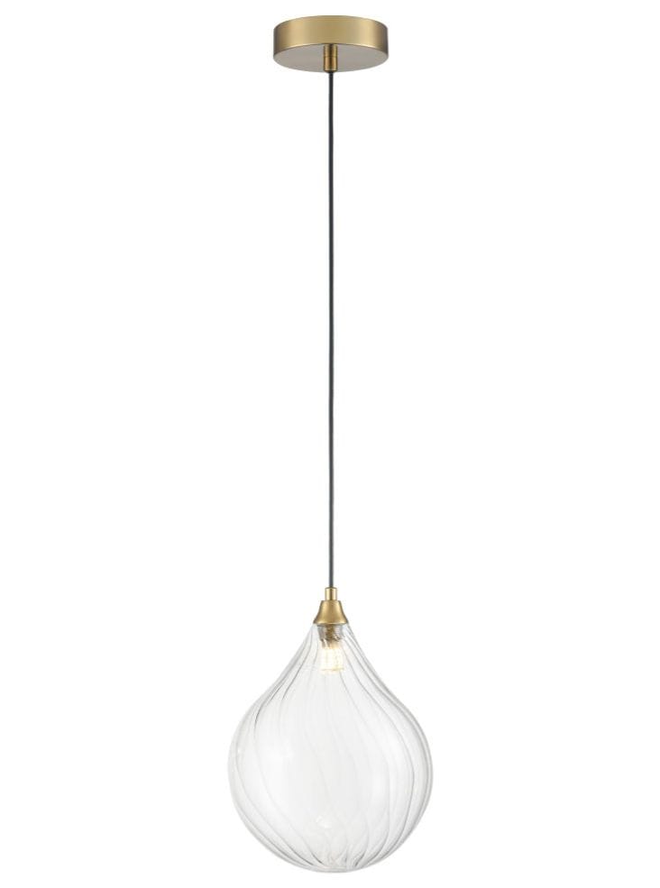 Franklite Lighting Perry single pendant in aged brass with clear glass House of Isabella UK