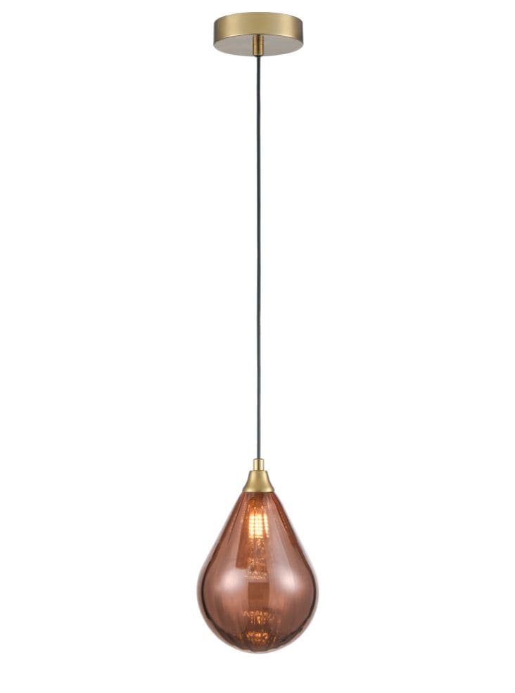 Franklite Lighting Perry single pendant in aged brass with copper glass House of Isabella UK