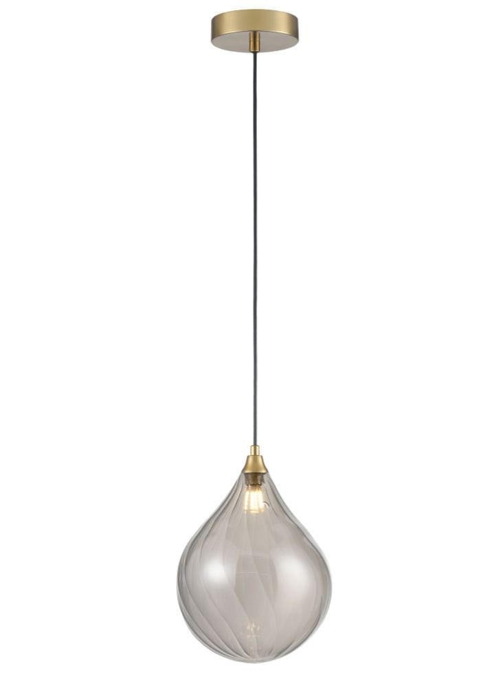 Franklite Lighting Perry single pendant in aged brass with smoked glass House of Isabella UK