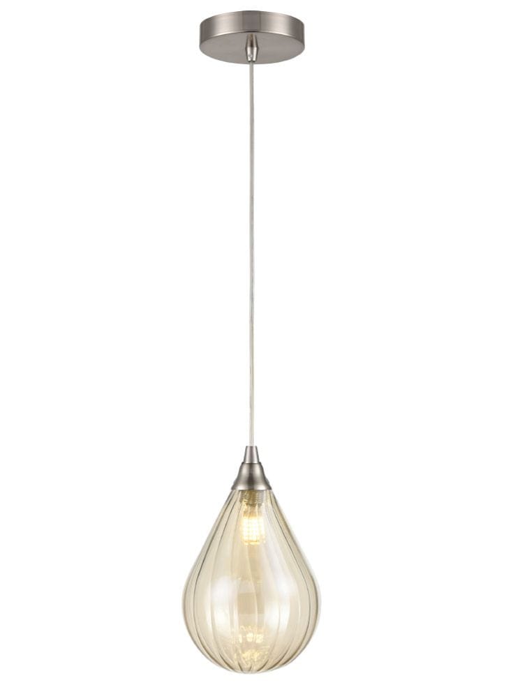 Franklite Lighting Perry single pendant in satin nickel with amber glass - Satin Nickel House of Isabella UK