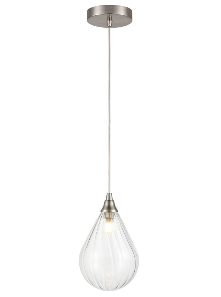 Franklite Lighting Perry single pendant in satin nickel with clear glass - Satin Nickel House of Isabella UK
