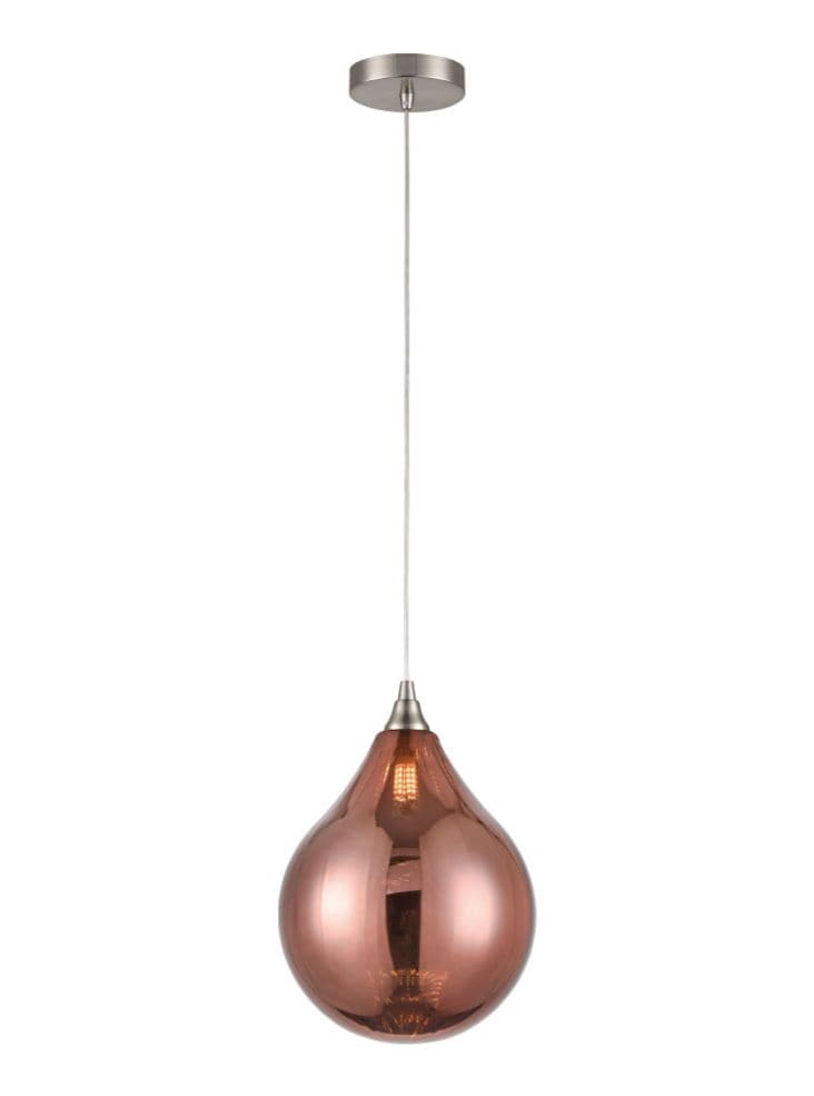 Franklite Lighting Perry single pendant in satin nickel with copper glass - Satin Nickel House of Isabella UK