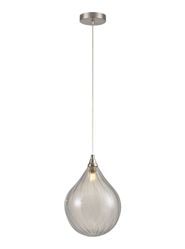 Franklite Lighting Perry single pendant in satin nickel with smoked glass - Satin Nickel House of Isabella UK