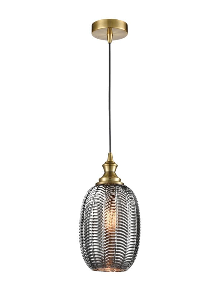 Franklite Lighting Refract aged brass single pendant with chevron glass House of Isabella UK