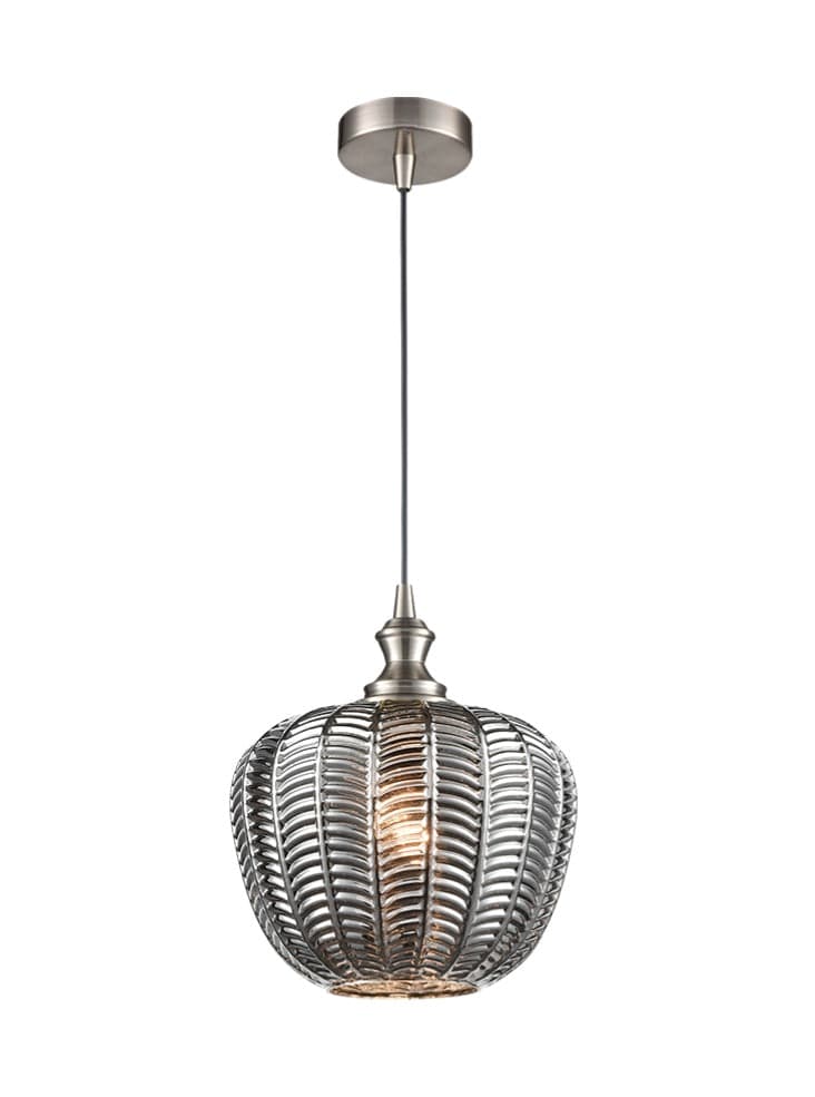 Franklite Lighting Refract satin nickel single pendant with chevron glass House of Isabella UK