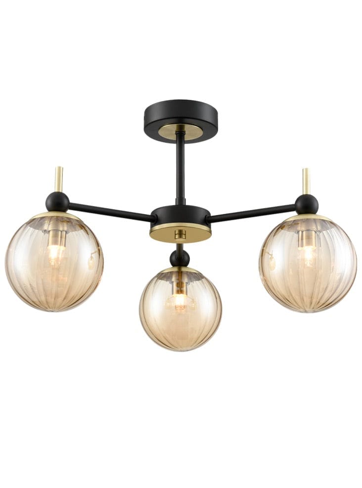 Franklite Lighting Solar 3lt Fitting matt black and satin brass House of Isabella UK