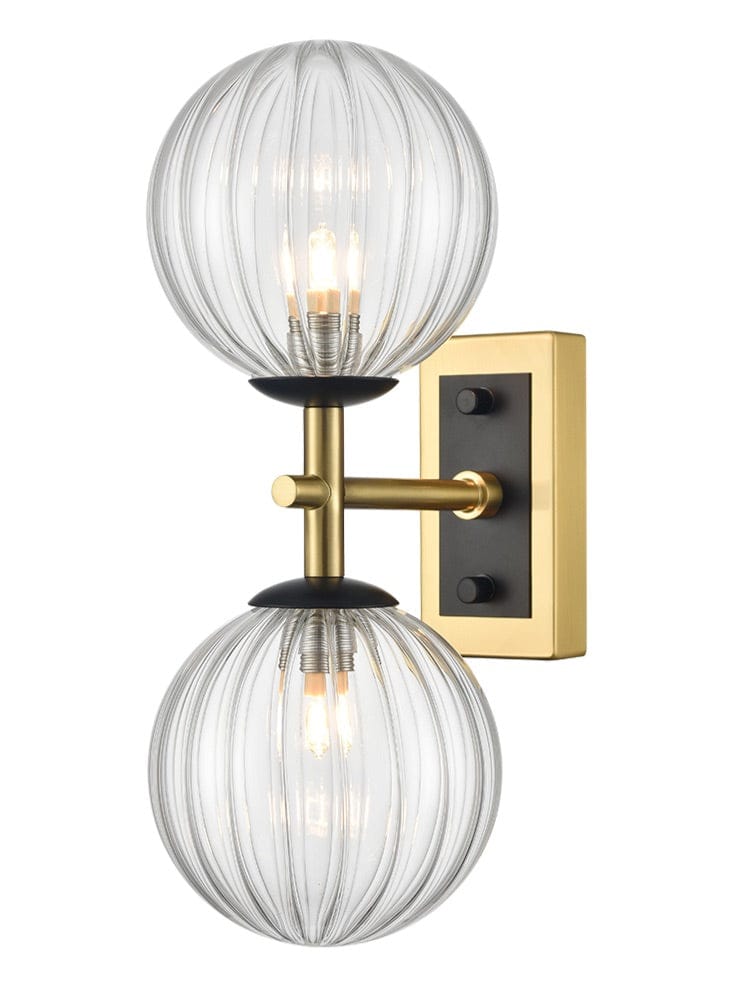 Franklite Lighting Stellar 2lt Bracket matt black aged brass with clear glass House of Isabella UK