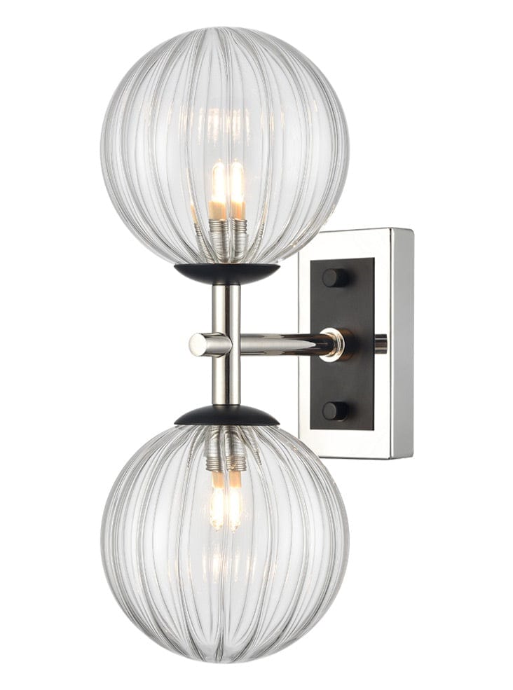 Franklite Lighting Stellar 2lt Bracket matt black and polished nickel with clear glass House of Isabella UK