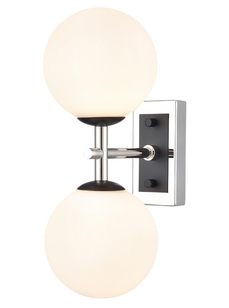 Franklite Lighting Stellar 2lt Bracket matt black and polished nickel with opal glass House of Isabella UK
