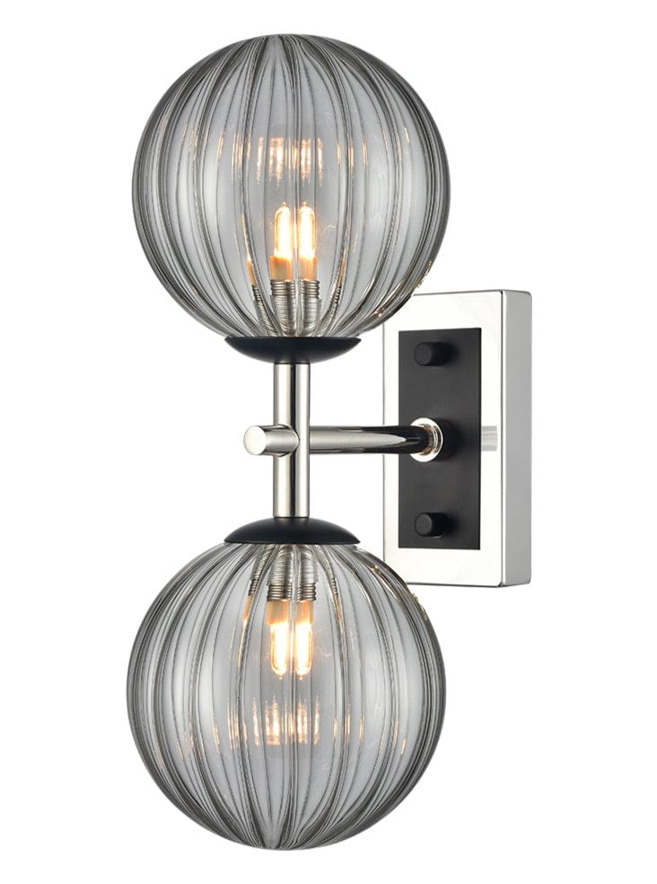 Franklite Lighting Stellar 2lt Bracket matt black and polished nickel with smoked glass House of Isabella UK