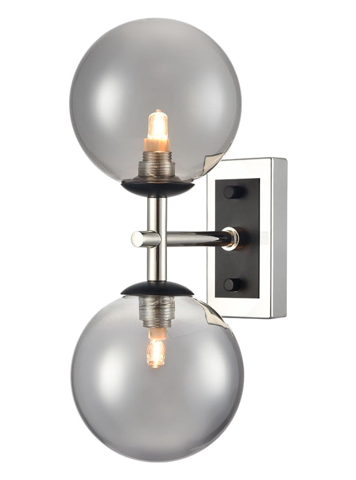 Franklite Lighting Stellar 2lt Bracket matt black and polished nickel with smoked glass House of Isabella UK