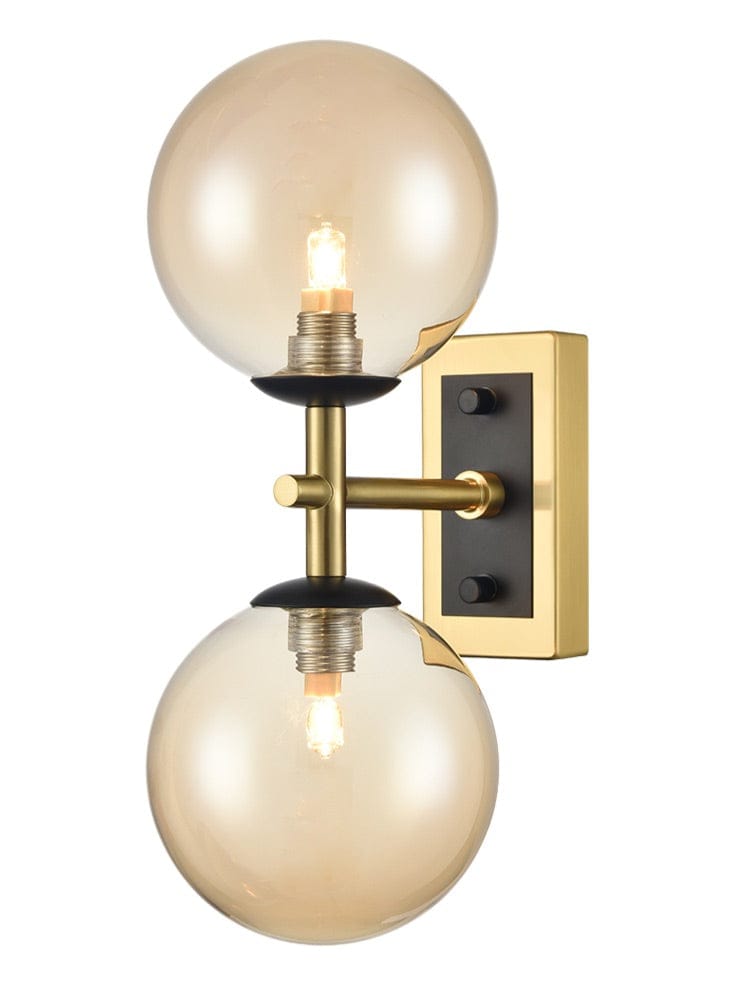 Franklite Lighting Stellar 2lt Bracket matt black andaged brass with amber glass House of Isabella UK
