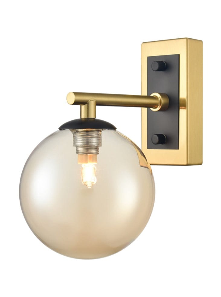 Franklite Lighting Stellar Wall bracket matt black and aged brass with amber glass House of Isabella UK