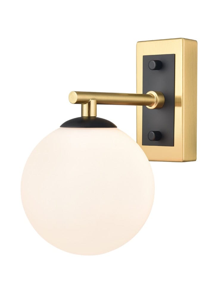 Franklite Lighting Stellar Wall bracket matt black and aged brass with opal glass House of Isabella UK