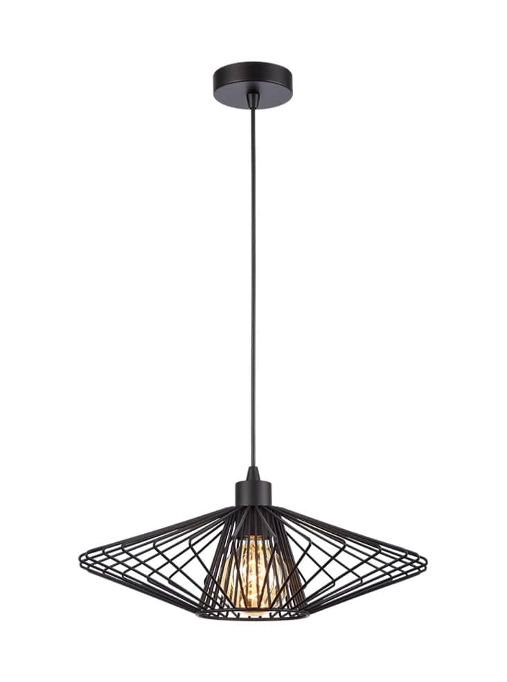 Franklite Lighting Thatch Pendant Matt Black Small House of Isabella UK