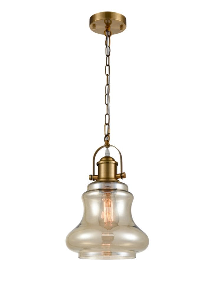 Franklite Lighting Vista Amber Glass Pendant - Antique Brass House of Isabella UK