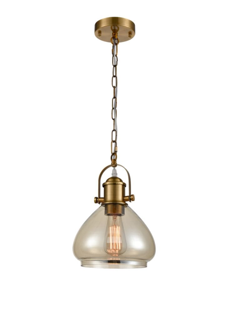 Franklite Lighting Vista Amber Glass Pendant - Antique Brass House of Isabella UK